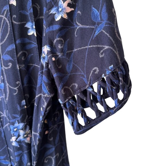 Vintage Sarah Elizabeth Dress 6 Maxi Floral Open Work Detail Waist Tie Cottage - Picture 9 of 16